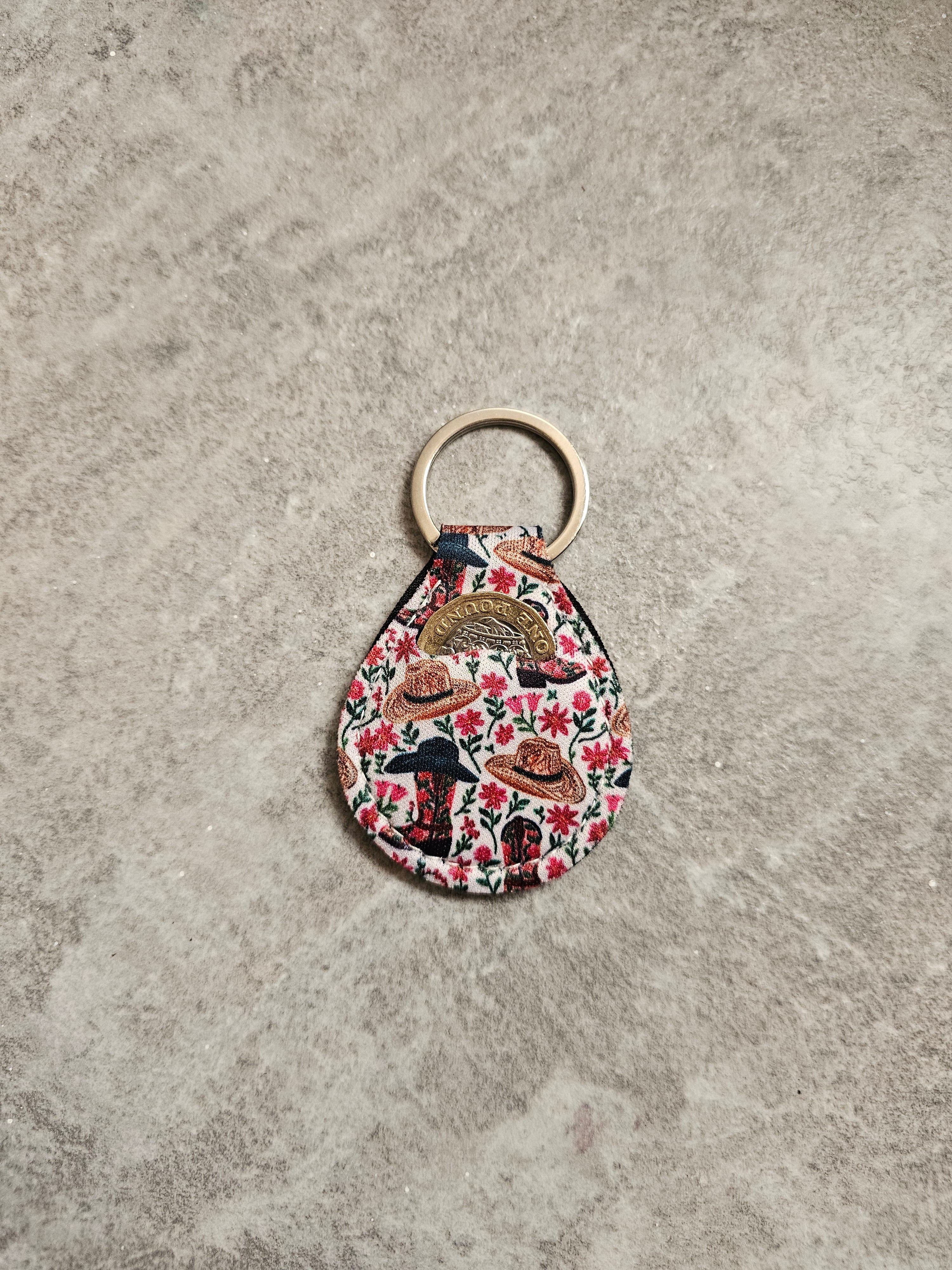 Trolley Coin Holder Keyring - Neoprene holder for £1 coin. Coin NOT included.