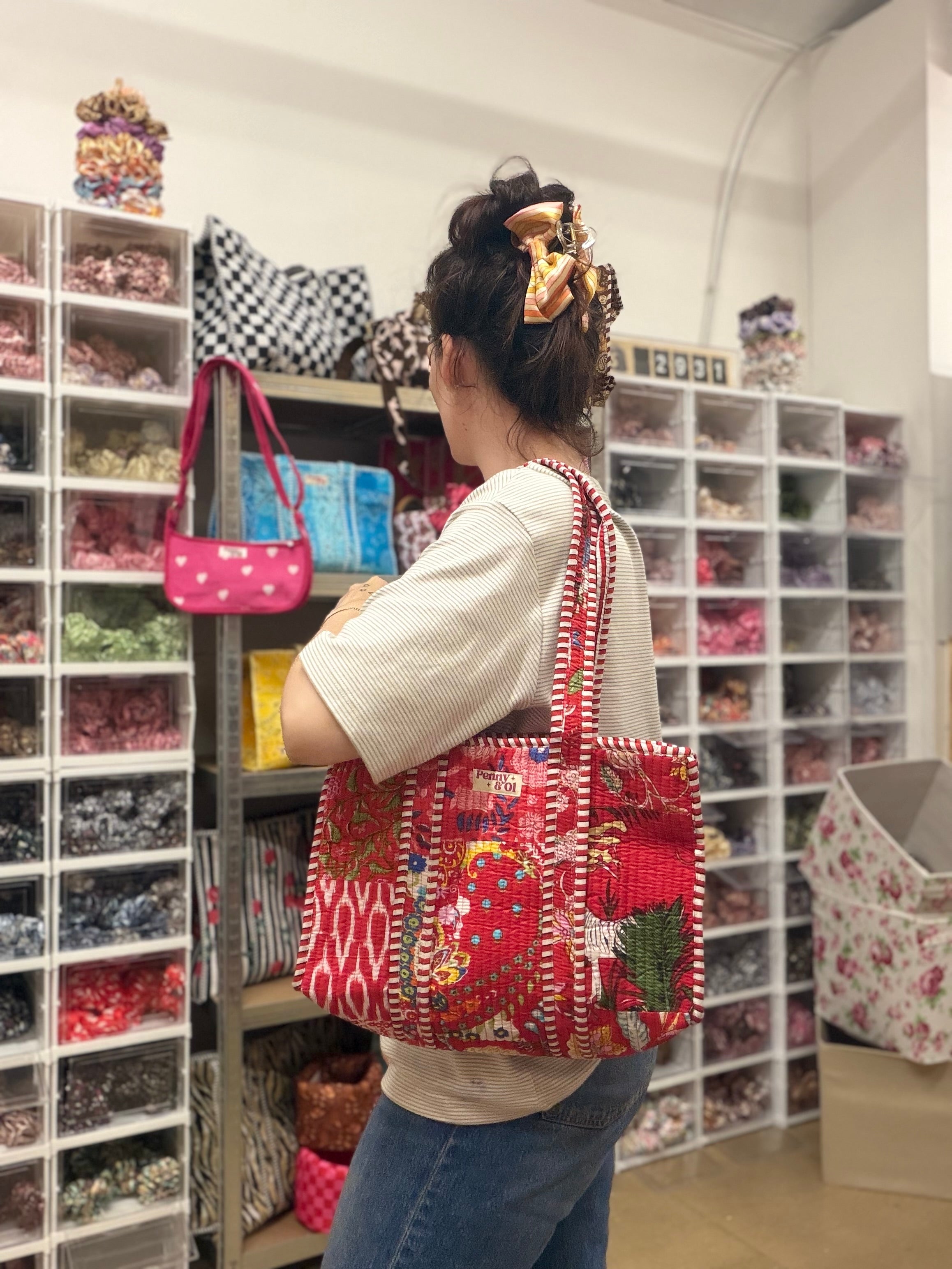 Red Patchwork MEDIUM Cotton tote bag