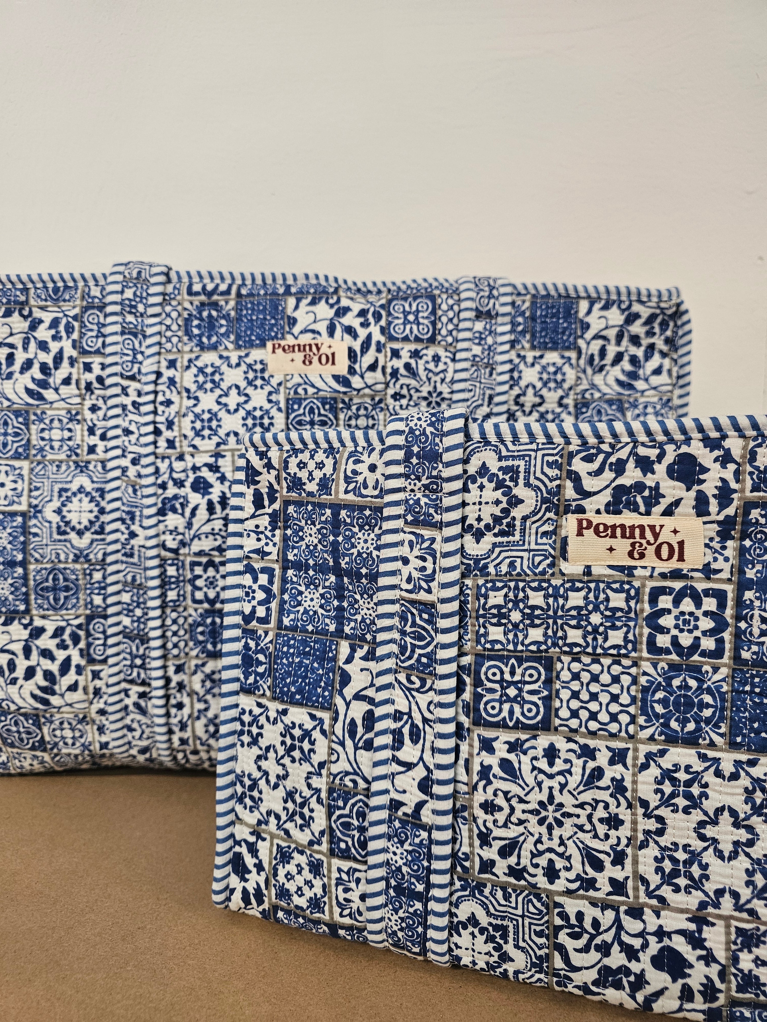 Santorini Large Tote Cotton, handmade tote bags