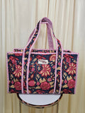 Navy Blossom Large Tote, Cotton handmade tote bags