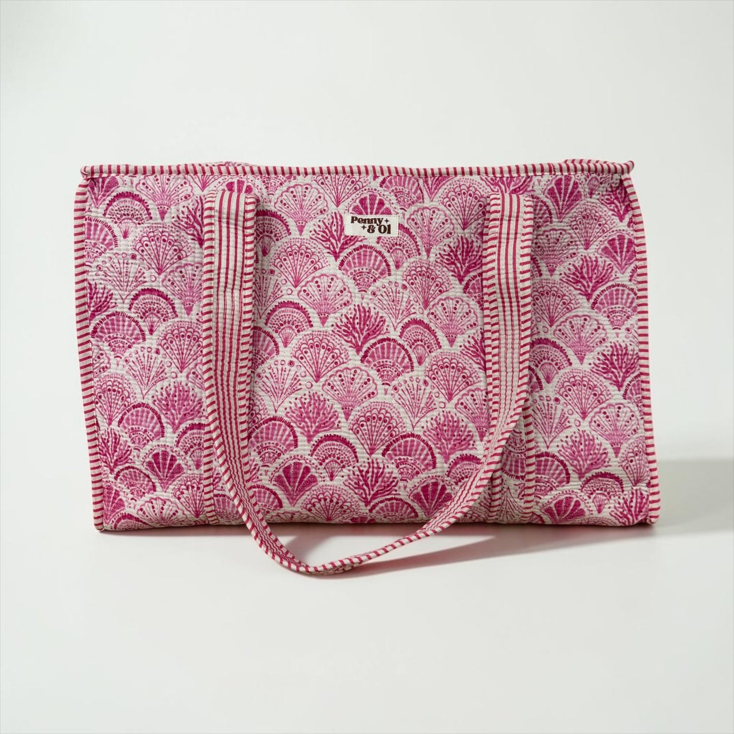 Pink Seashells Large tote bags. Handmade cotton totes