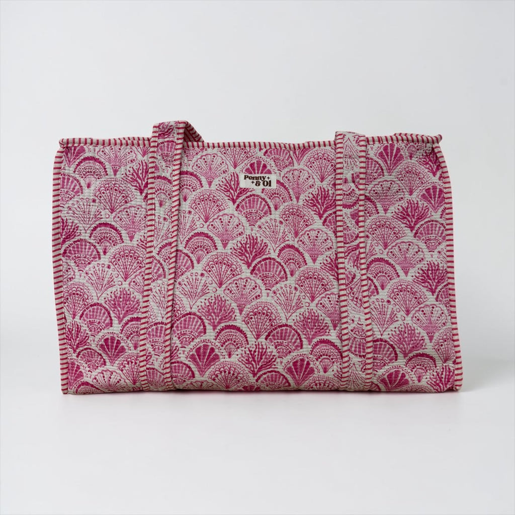 Pink Seashells Large tote bags. Handmade cotton totes