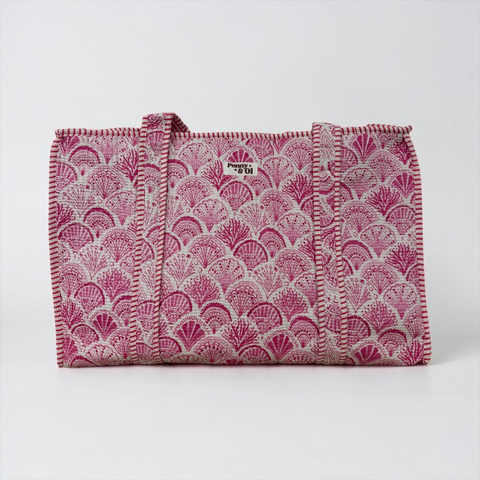 Pink Seashells Large tote bags. Handmade cotton totes