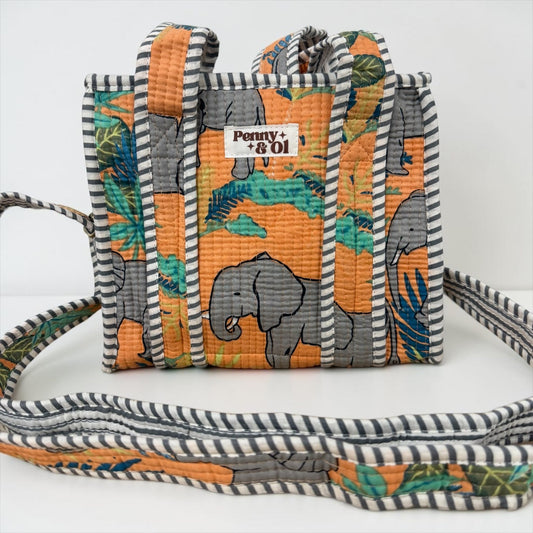 Elephant Mini Tote Bag, handmade cotton tote bags