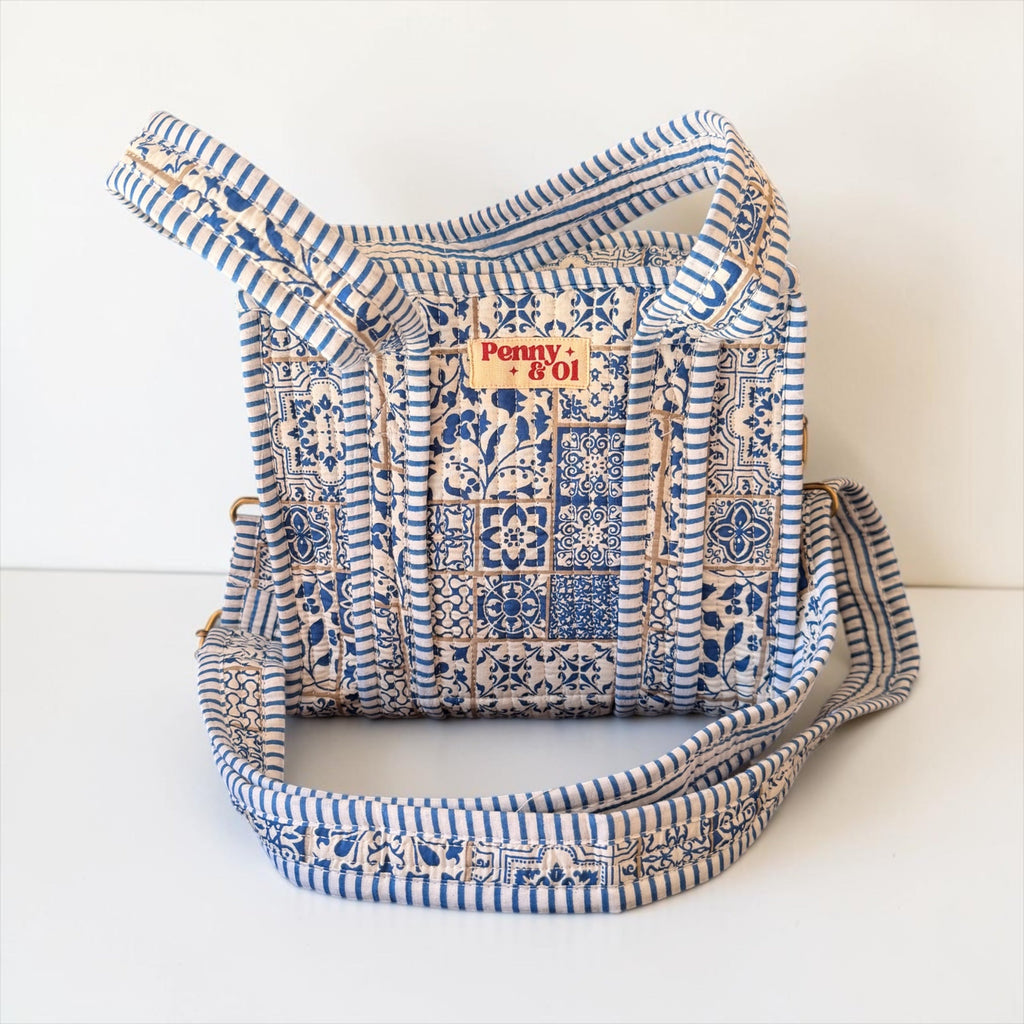 Santorini Mini Tote, Cotton, handmade tote bags