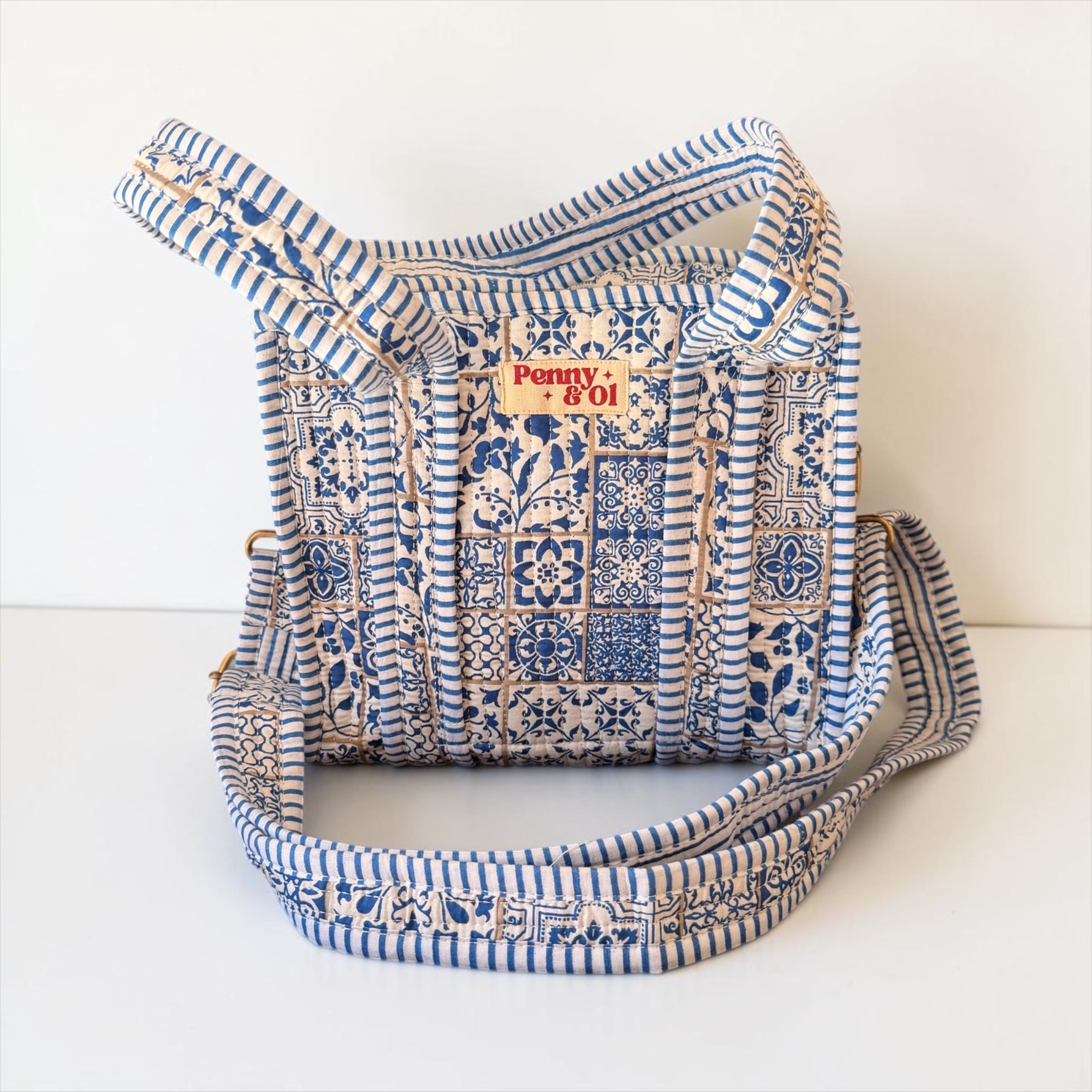 Santorini Mini Tote, Cotton, handmade tote bags