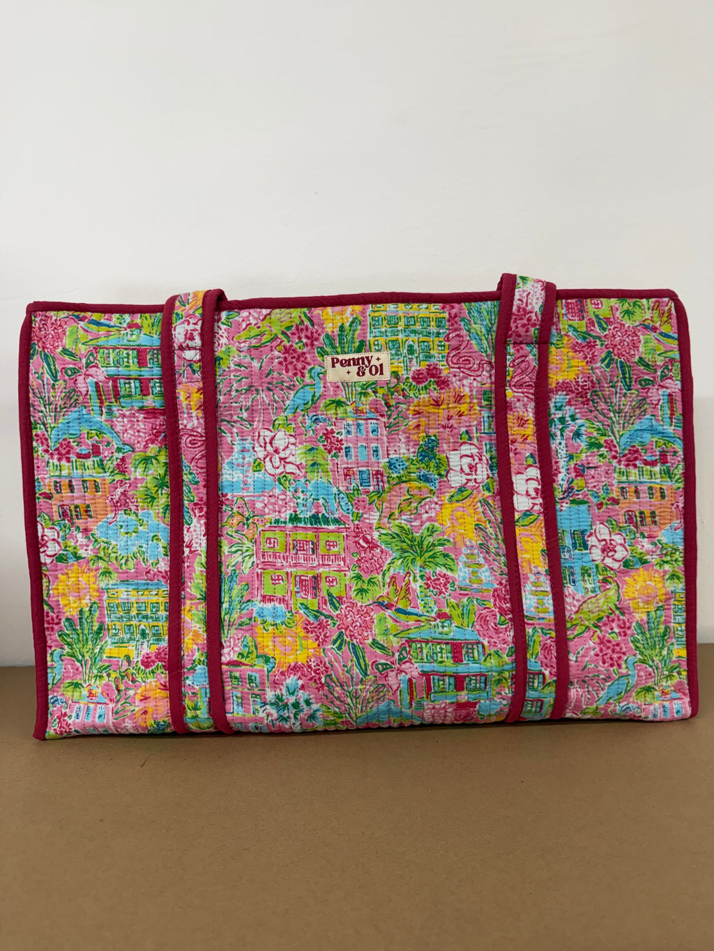Summer Village Large Cotton Tote Bag, handmade tote bags
