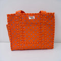 Orange polka dot & ORANGE stripe lining travel tote bags. Handmade cotton totes