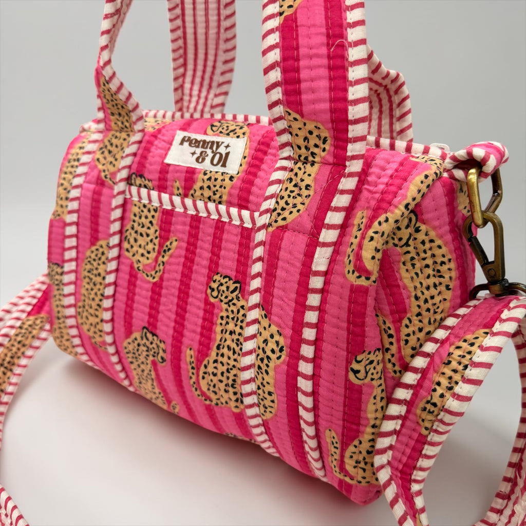 Pink Stripe Leopard MINI DUFFLE Tote Bags - Penny & Ol
