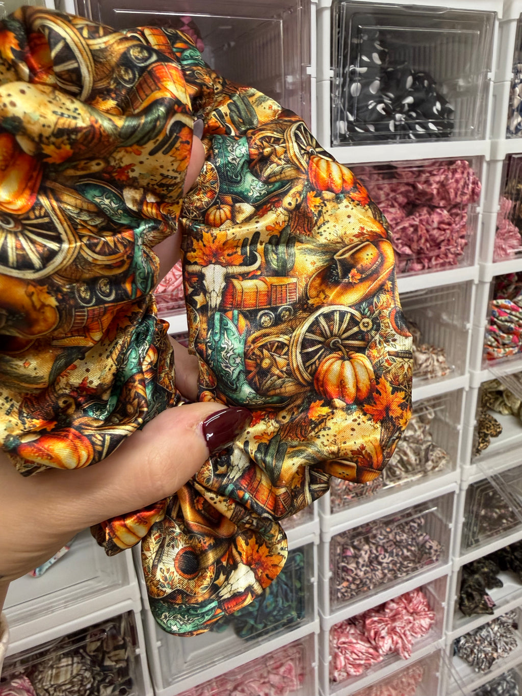Western Pumpkins XL Satin Hair Scrunchie