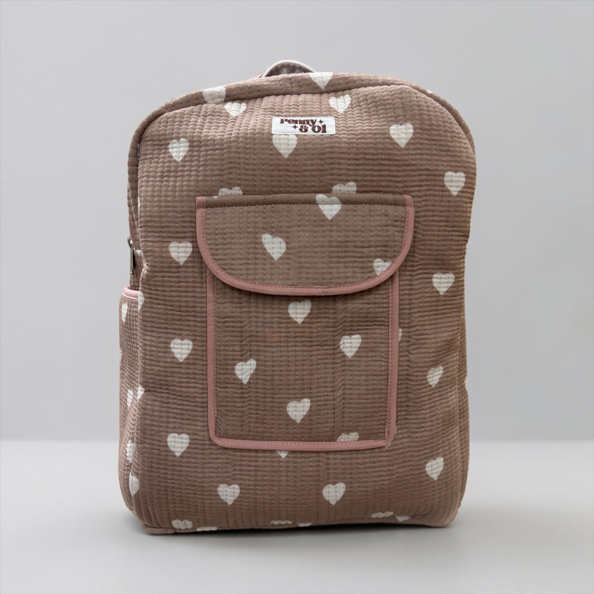 Beigey Pink Heart Backpack, handmade cotton tote bags.