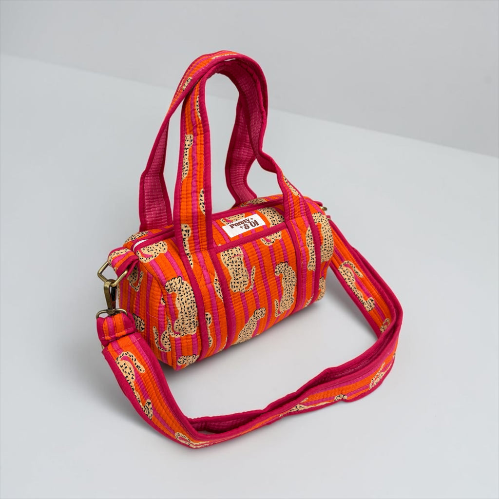Pink & Orange Stripe Leopard MINI DUFFLE Tote Bags - Penny & Ol