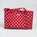 Pink checkerboard and stripes REVERSIBLE Large Cotton Tote Bag, handmade tote bags