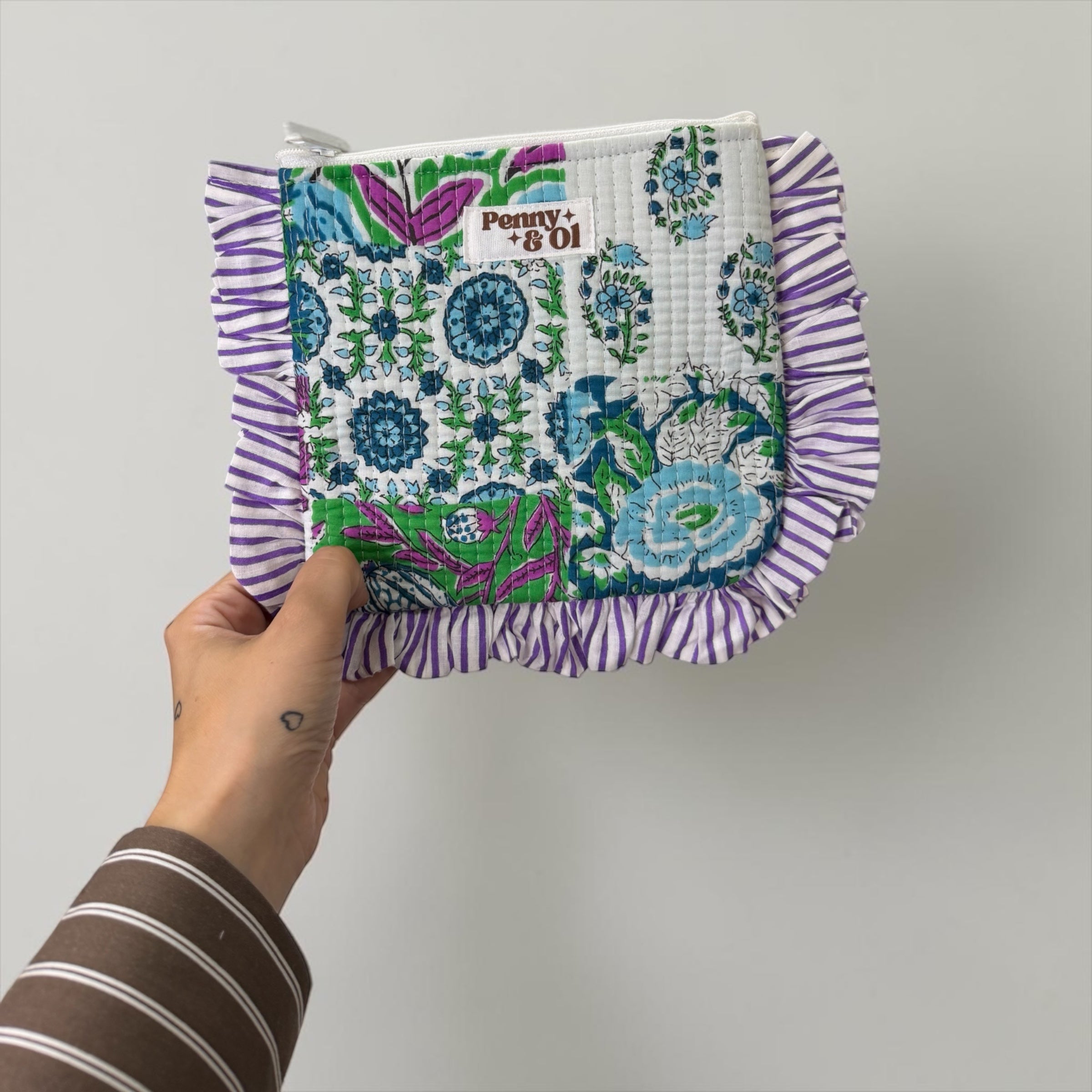 Green & Blue Patchwork Ruffle Pouch