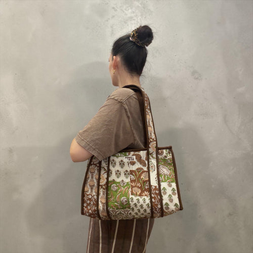 Brown Patchwork MEDIUM Cotton tote bag