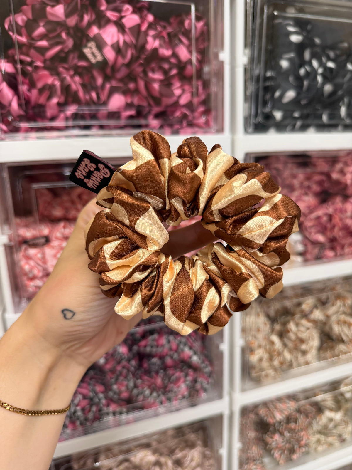 Brown and cream swirl MIDI Satin Hair Scrunchie