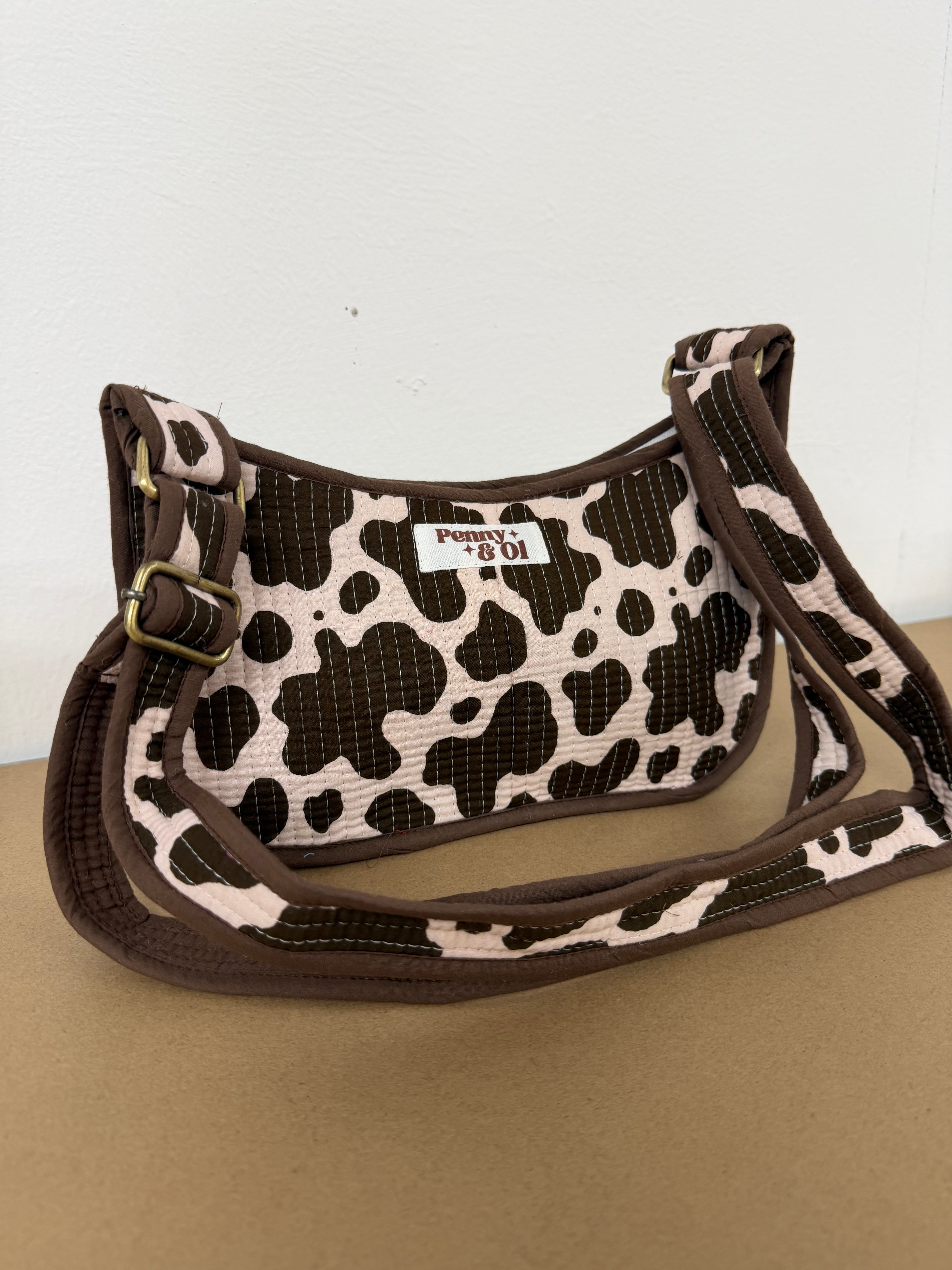 Cow print Mini Shoulder Bag, Handmade Cotton Tote Bags