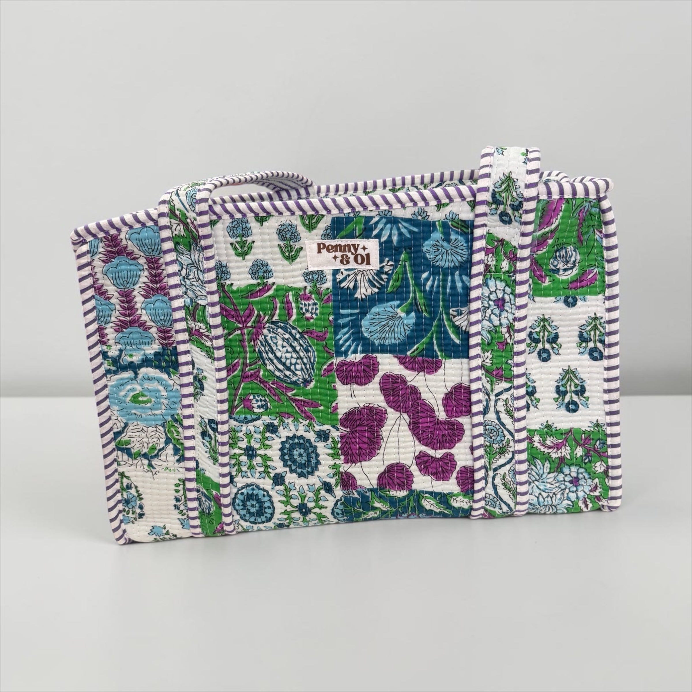 Green And Blue Patchwork MEDIUM Cotton tote bag