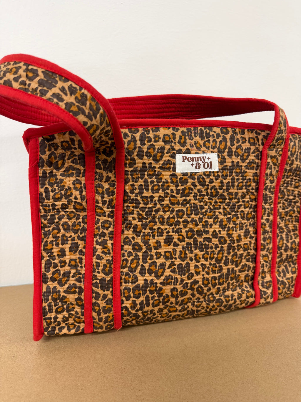 Red Leopard Print Medium Cotton, handmade tote bag