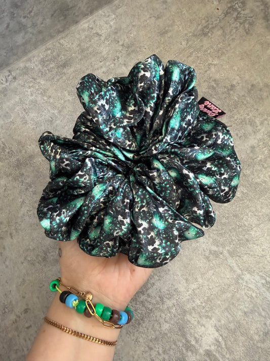 Green sparkle cow print XL Satin Hair Scrunchie