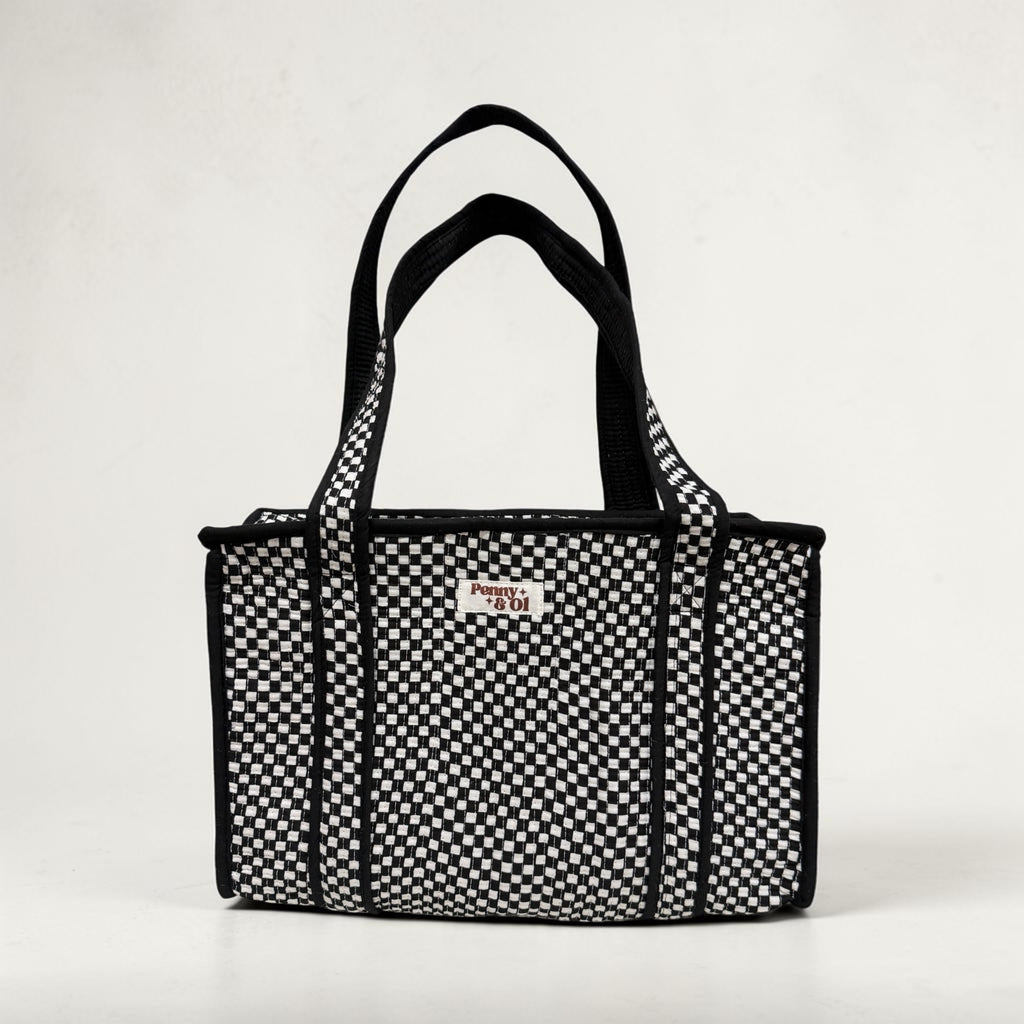 Small black and white checkerboard MEDIUM Cotton tote bag