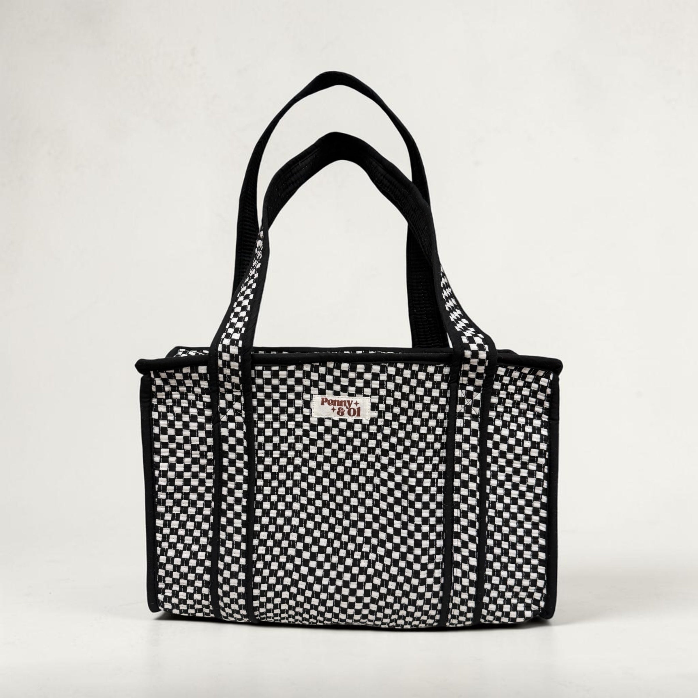 Small black and white checkerboard MEDIUM Cotton tote bag