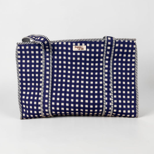 Navy Gingham Large Cotton Tote, handmade tote bags