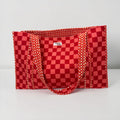 Pink and red checkerboard and gingham REVERSIBLE Large Cotton Tote Bag, handmade tote bags