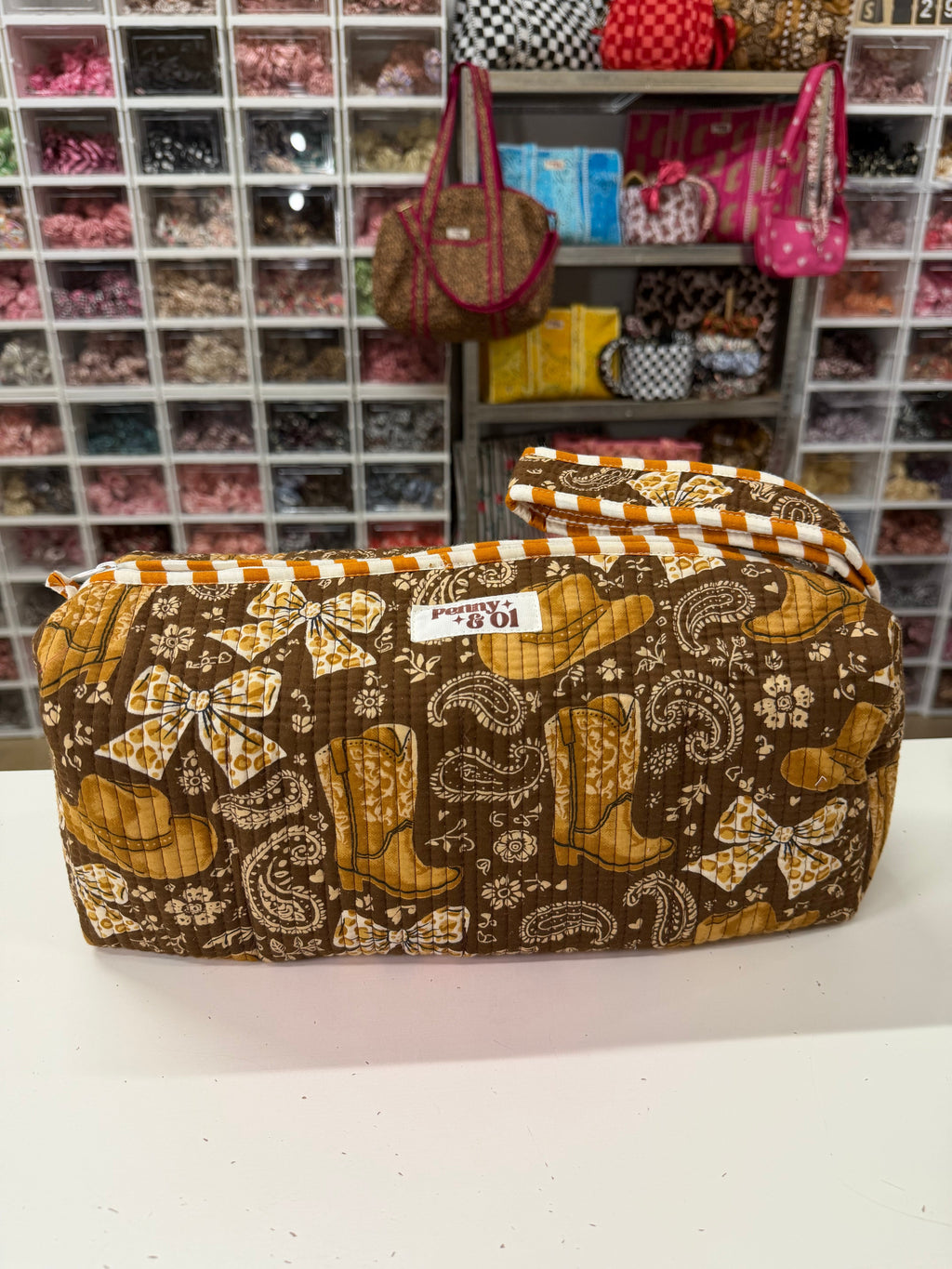 Hair tool bag, Cotton hair tool zip pouch with compartments