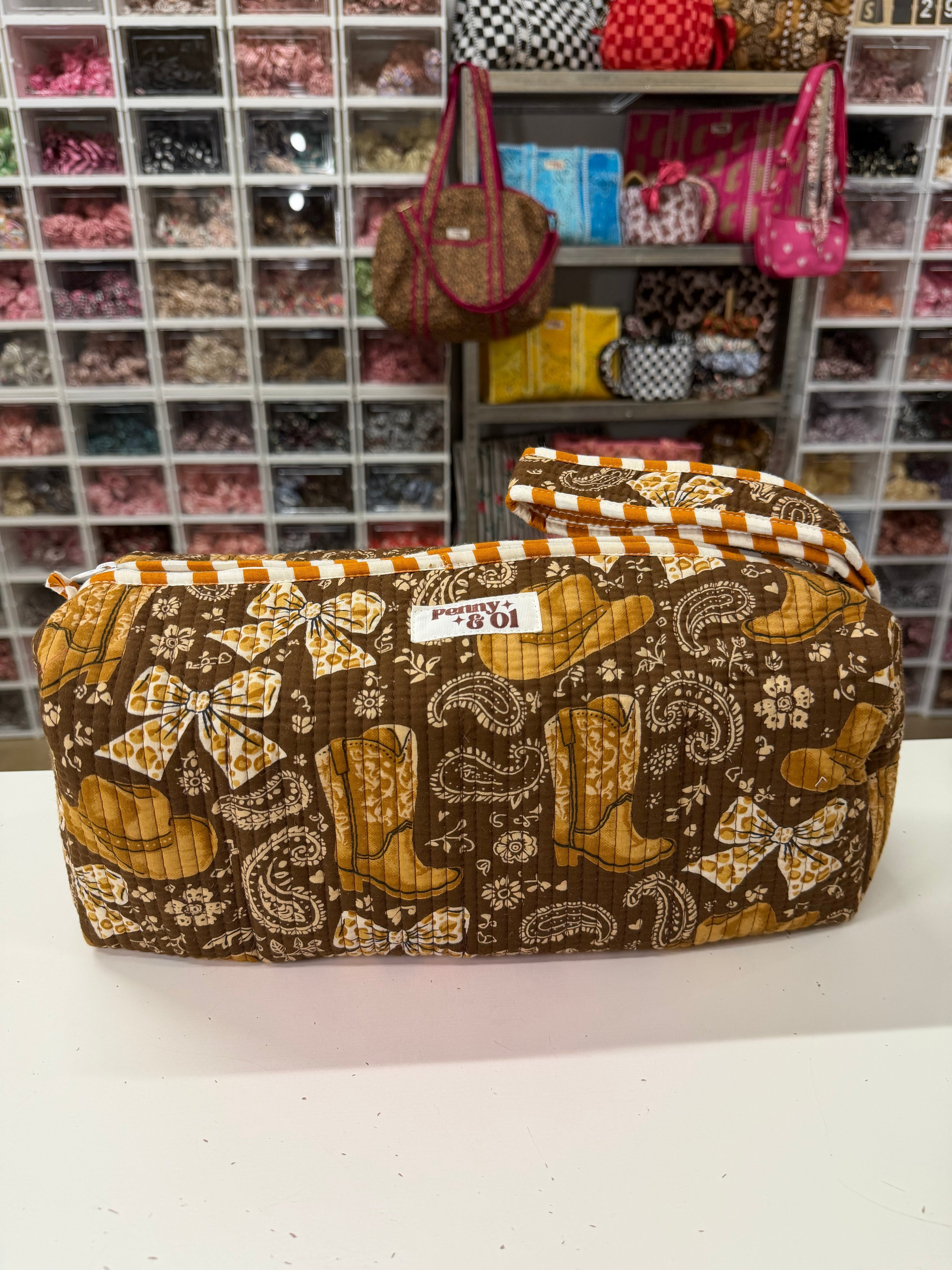 Hair tool bag, Cotton hair tool zip pouch with compartments