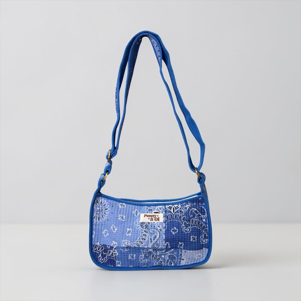 Denim Blue Paisley Bandana SHOULDER Cotton Bag, Penny & Ol 100% cotton handmade bag.