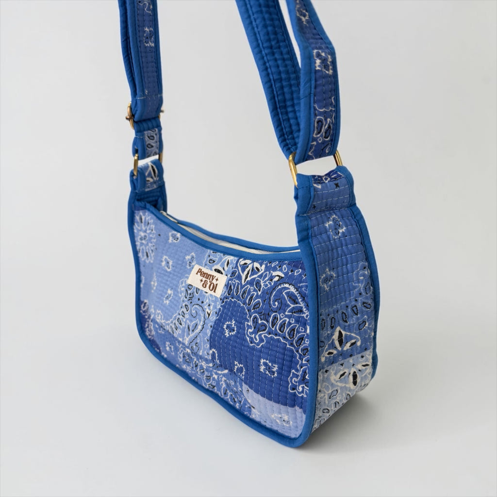 Denim Blue Paisley Bandana SHOULDER Cotton Bag, Penny & Ol 100% cotton handmade bag.