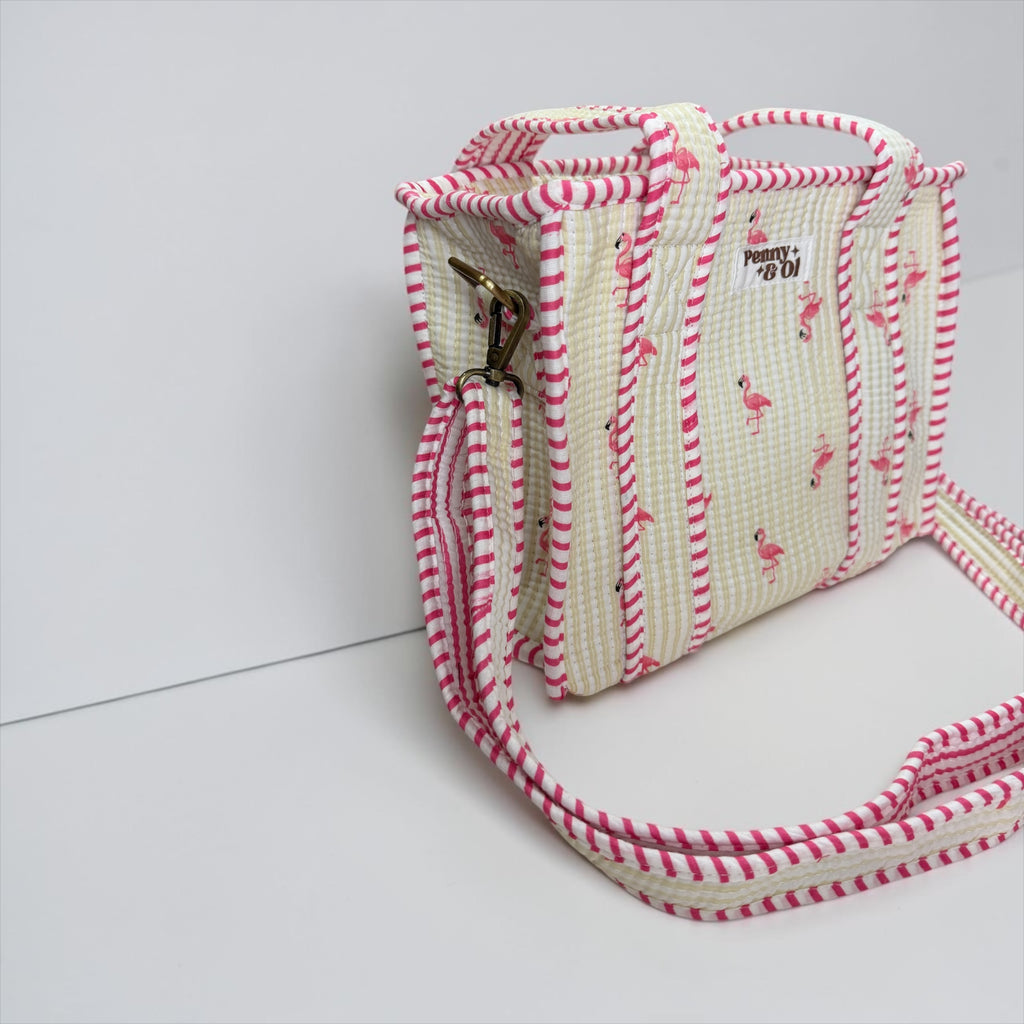 Beige Stripe Flamingos MINI Tote Bag - Penny & Ol