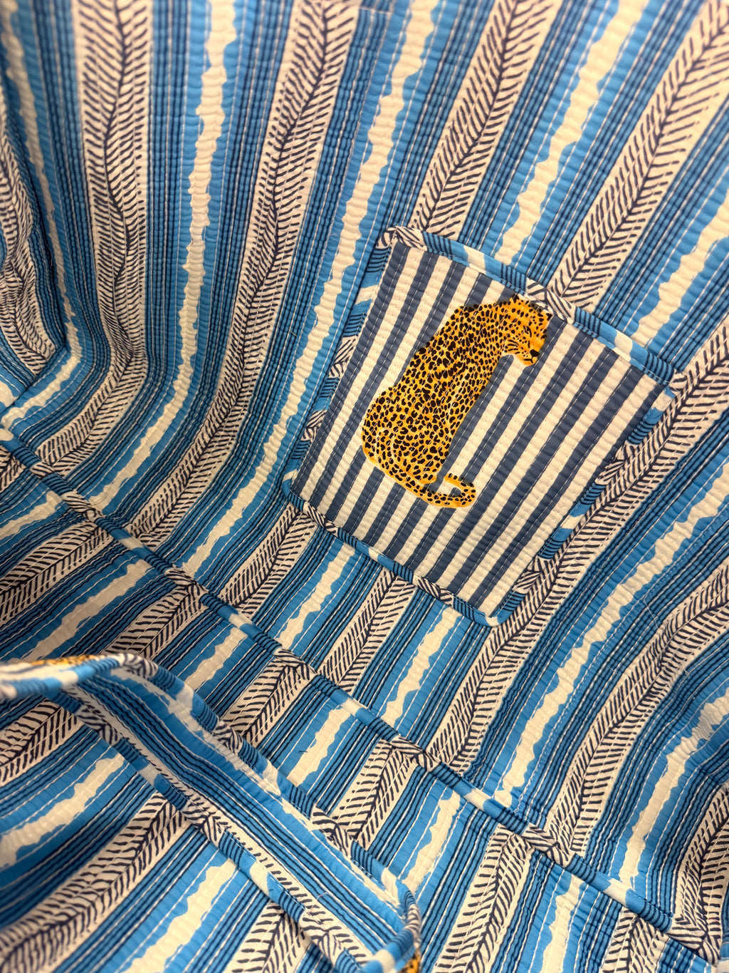 Blue Stripe Leopard REVERSIBLE Large Cotton Tote Bag, handmade tote bags