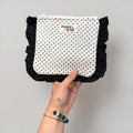 White & Black Polka Dot Ruffle Pouch