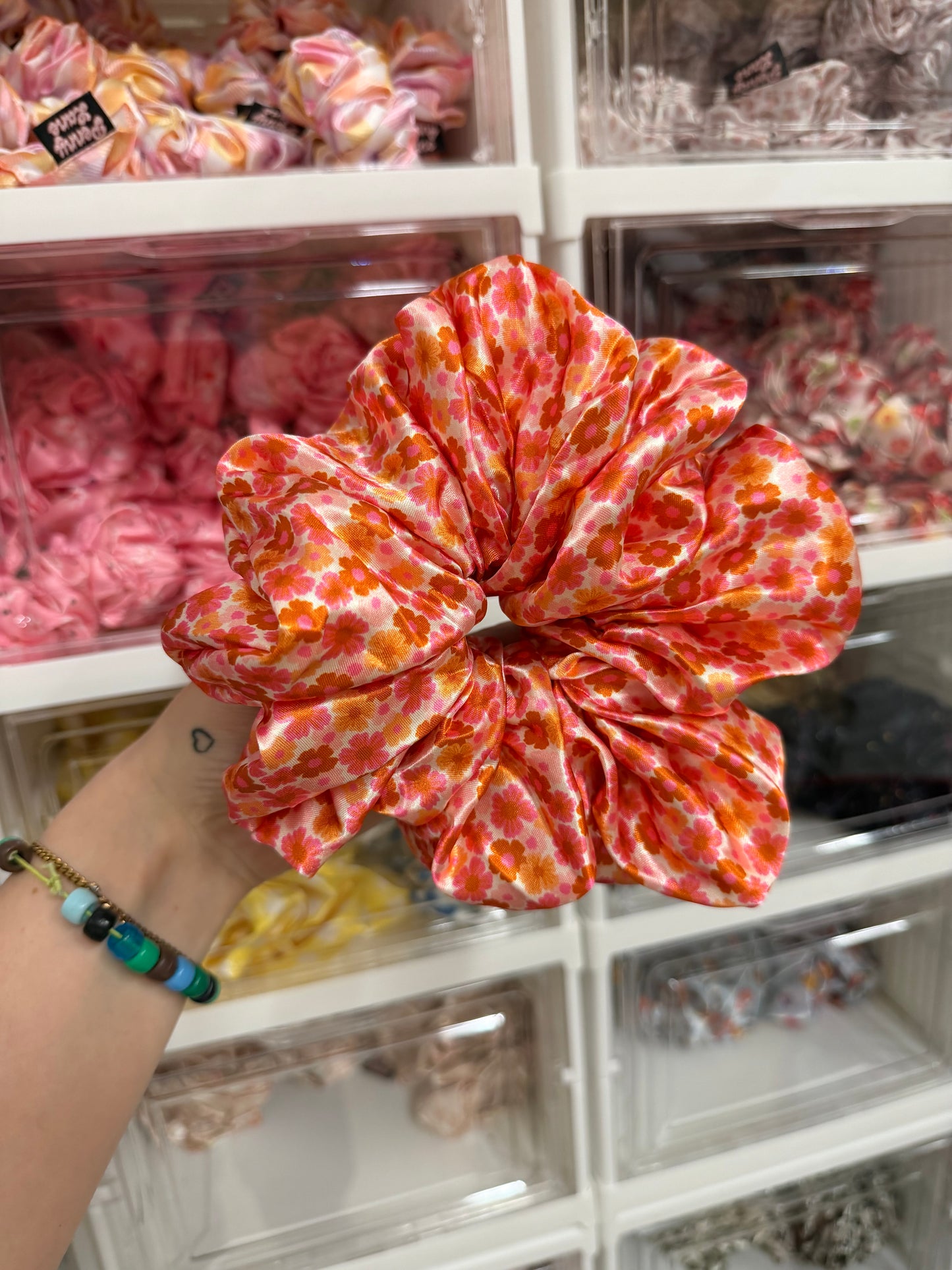 Summer floral XL Satin Hair Scrunchie