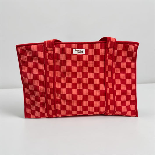 Pink & Red Checkerboard LARGE Cotton Tote Bag