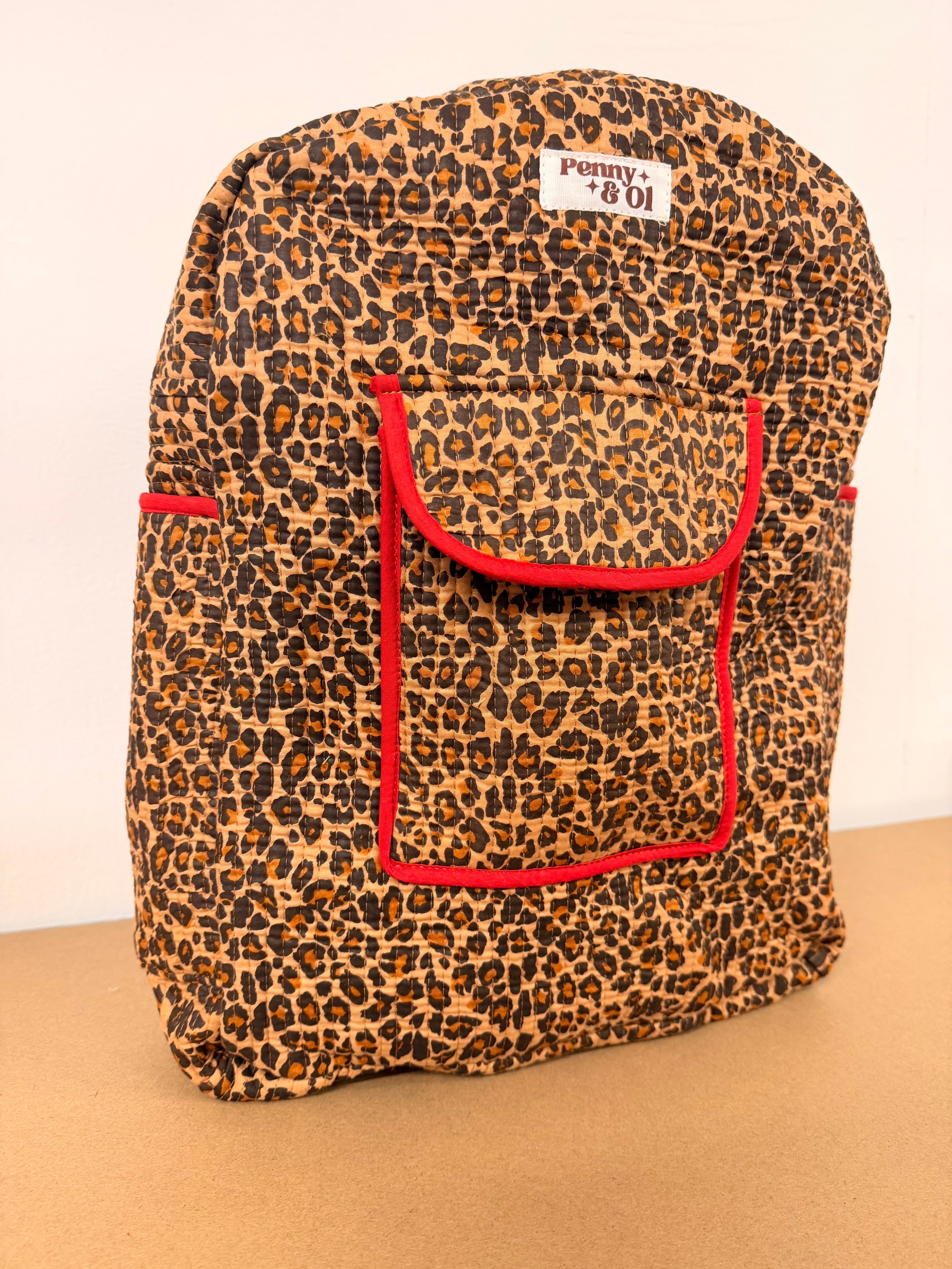 Red Leopard Backpack, handmade cotton tote bags.