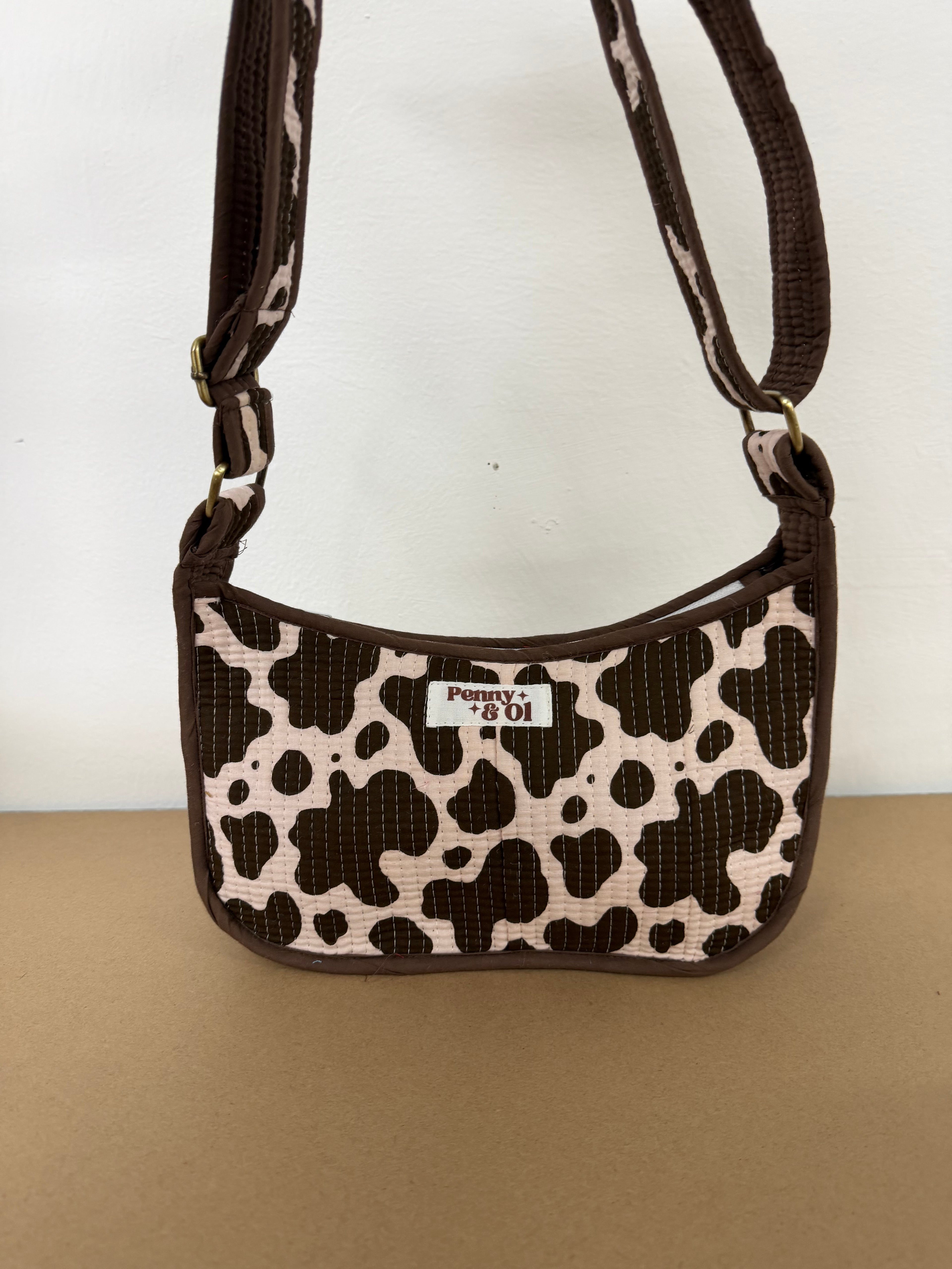 Cow print Mini Shoulder Bag, Handmade Cotton Tote Bags
