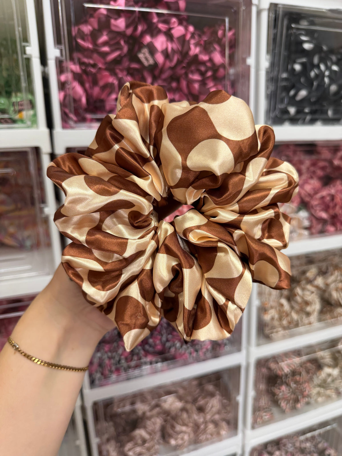 Brown and cream swirl XL Satin Hair Scrunchie