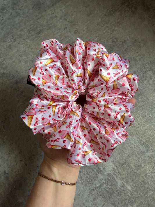Cherry Bow Ice Cream XL Satin Hair Scrunchie