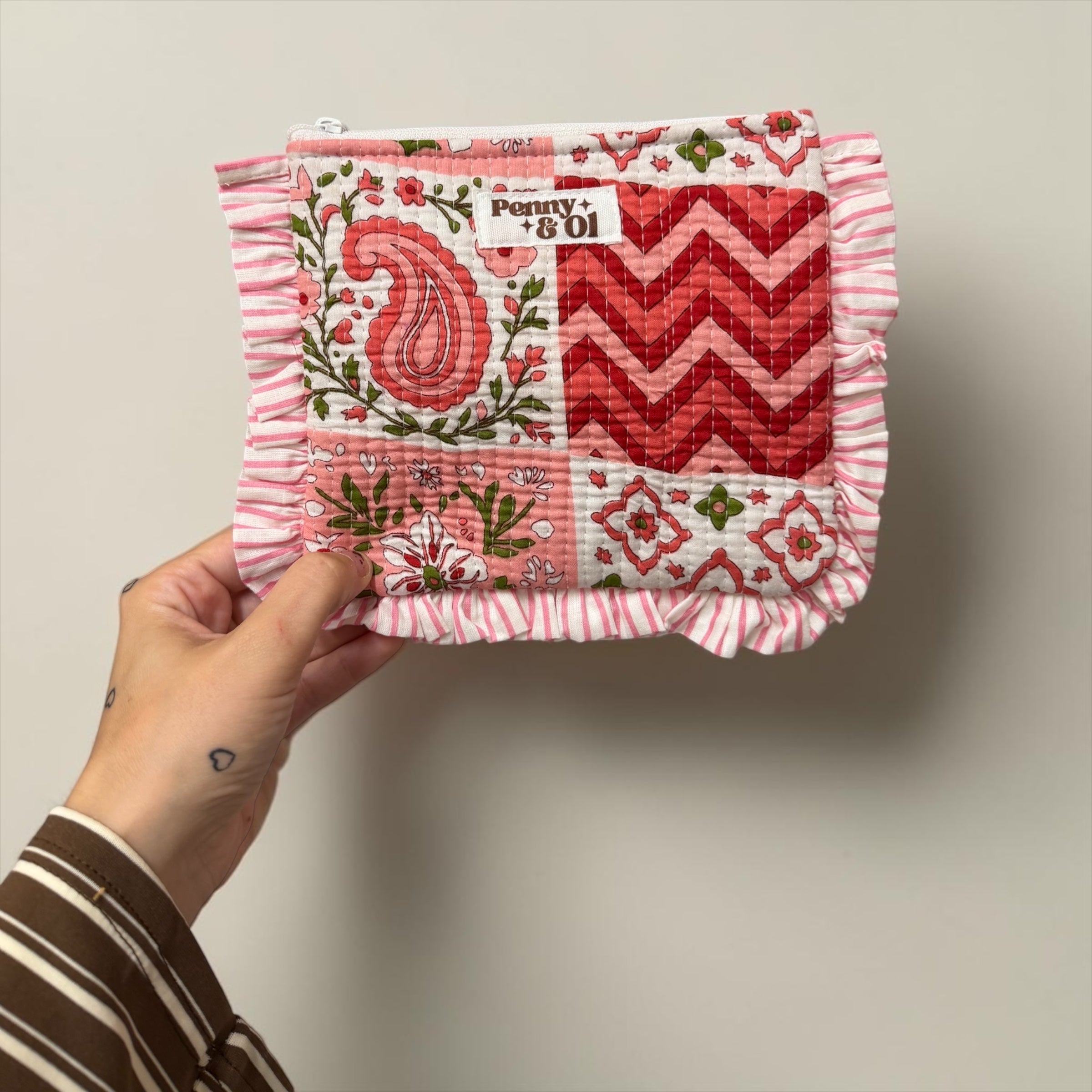 Pink & Red Patchwork Ruffle Pouch
