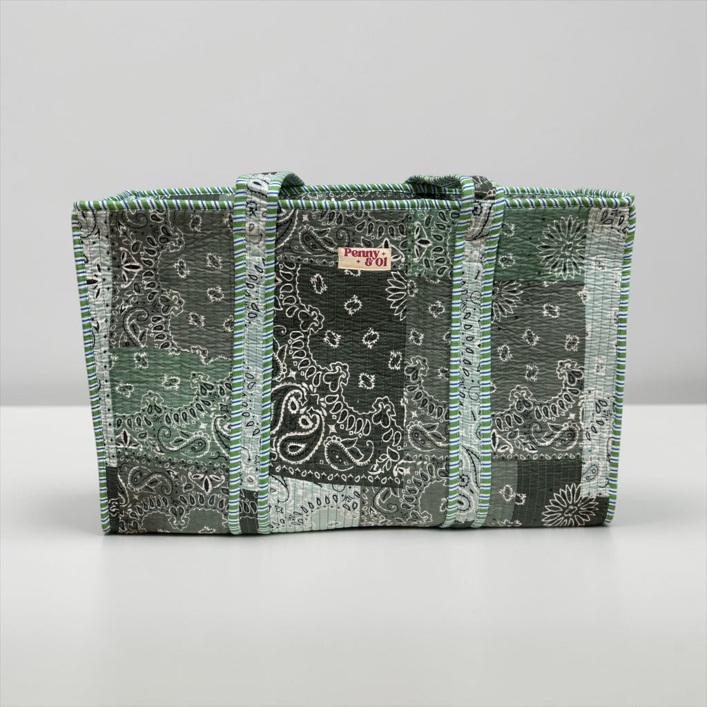 Sage Paisley Bandana LARGE Cotton Tote Bag