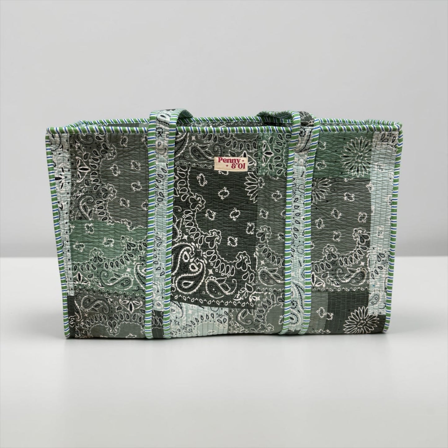 Sage Paisley Bandana LARGE Cotton Tote Bag