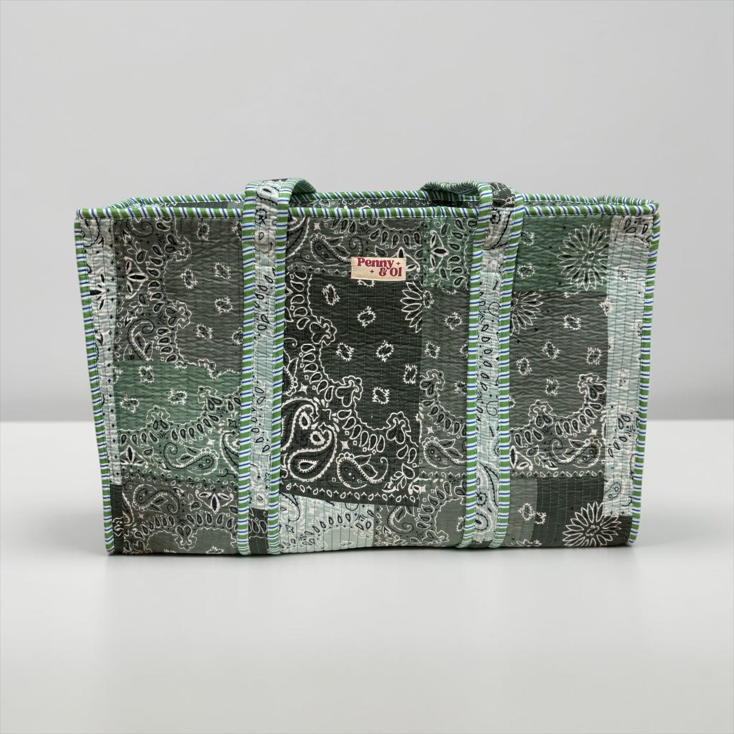 Sage Paisley Bandana LARGE Cotton Tote Bag