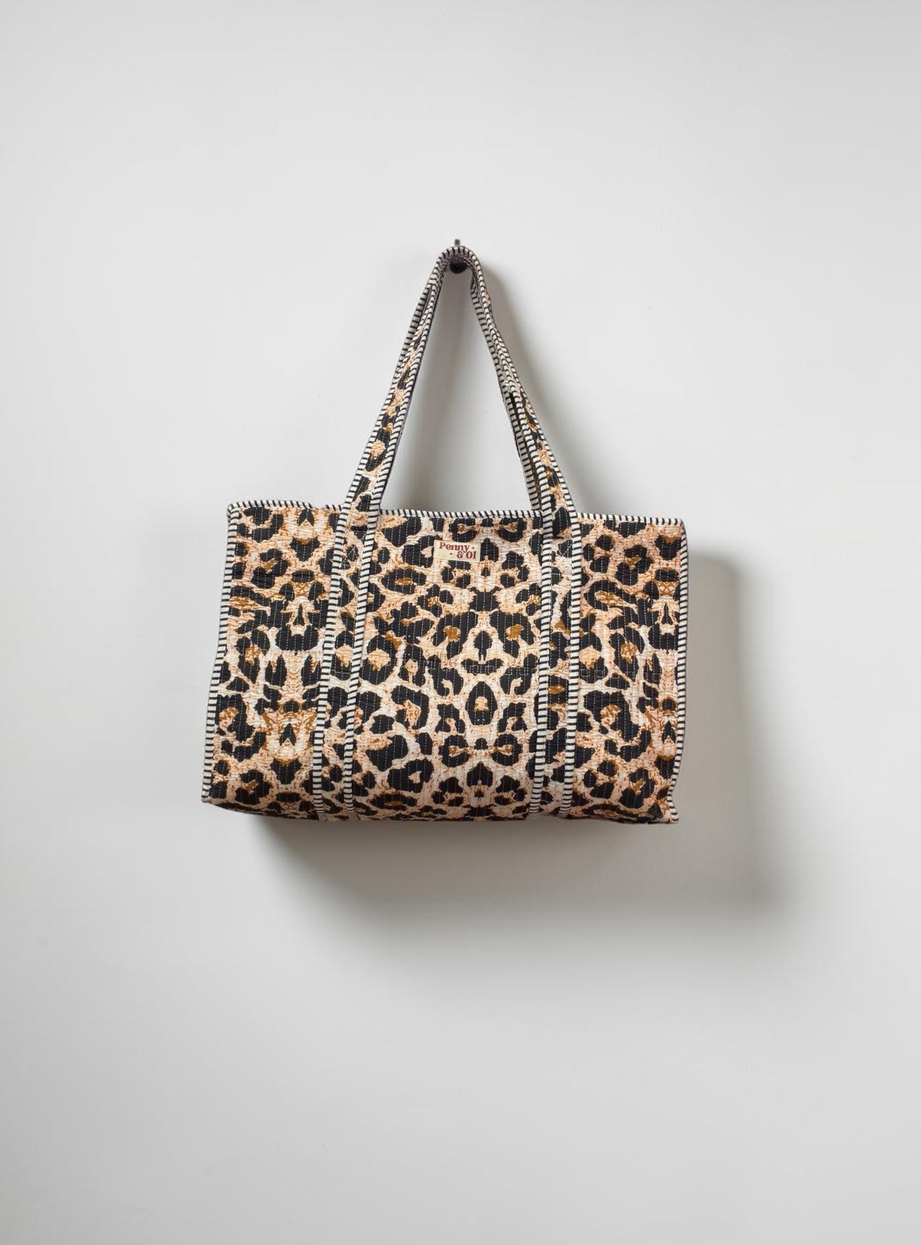 Leopard print Medium Cotton, handmade tote bag