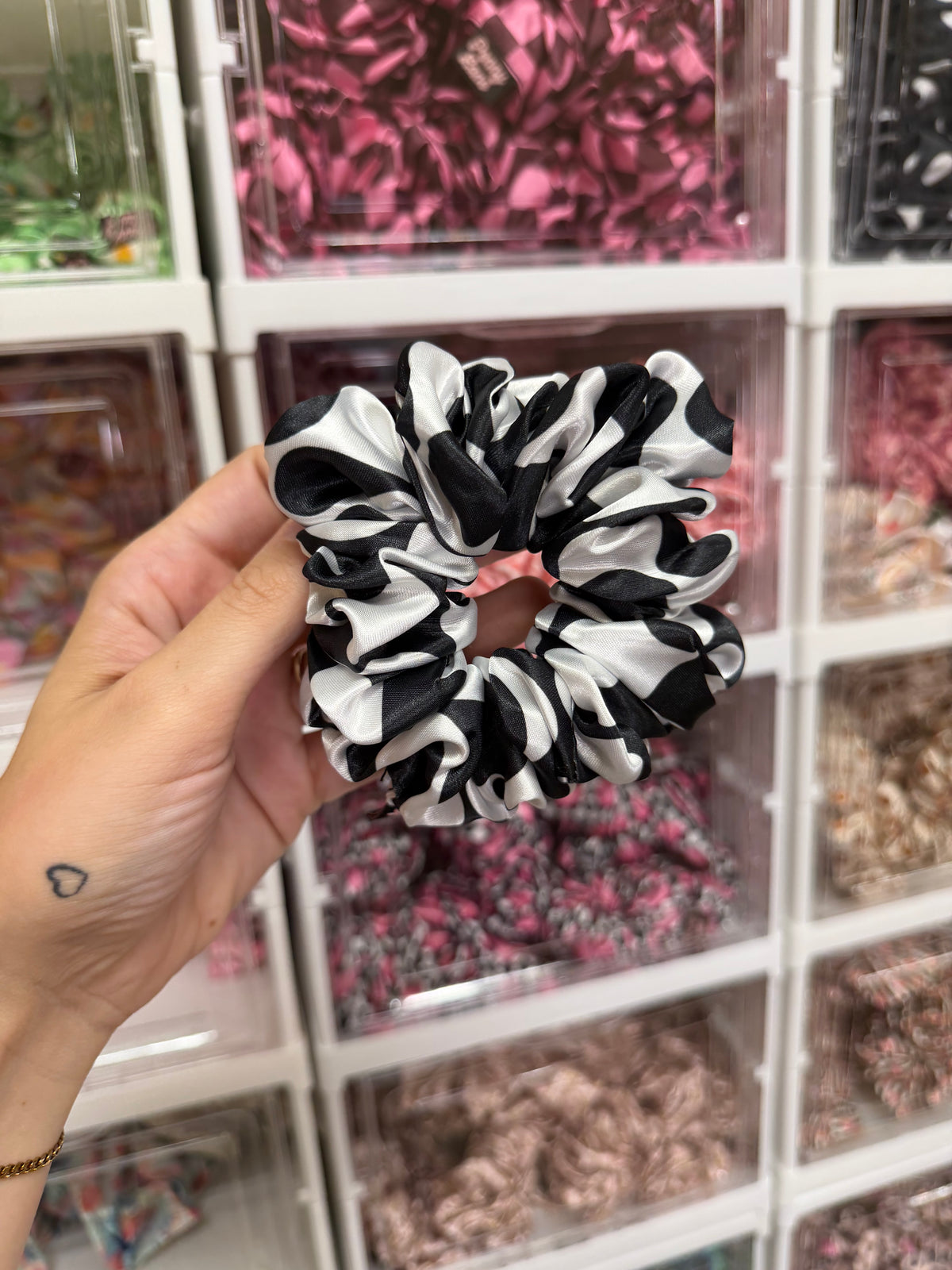 Black and white swirl MIDI Satin Hair Scrunchie