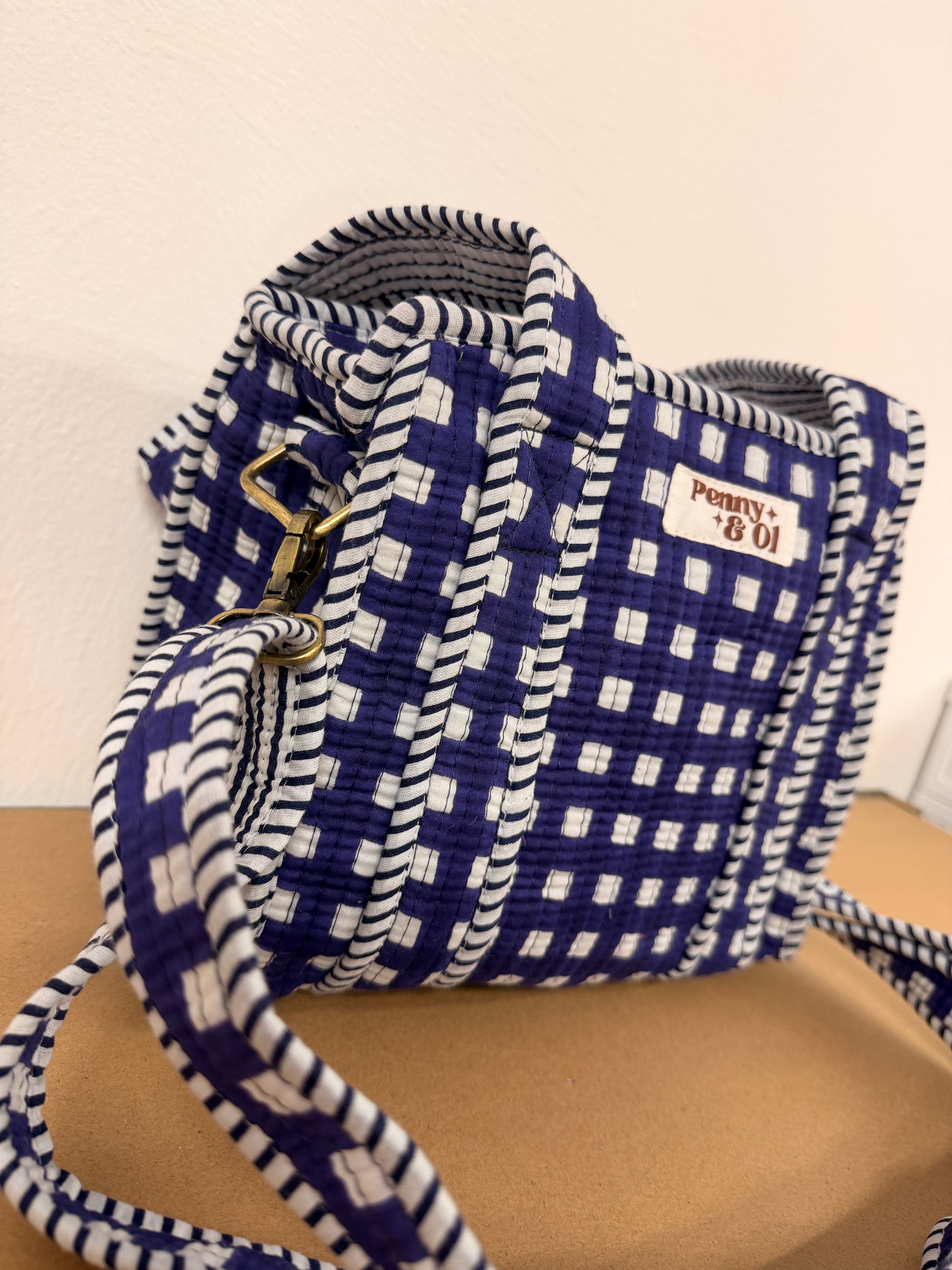 Navy Gingham Mini Tote Bag - Penny & Ol.