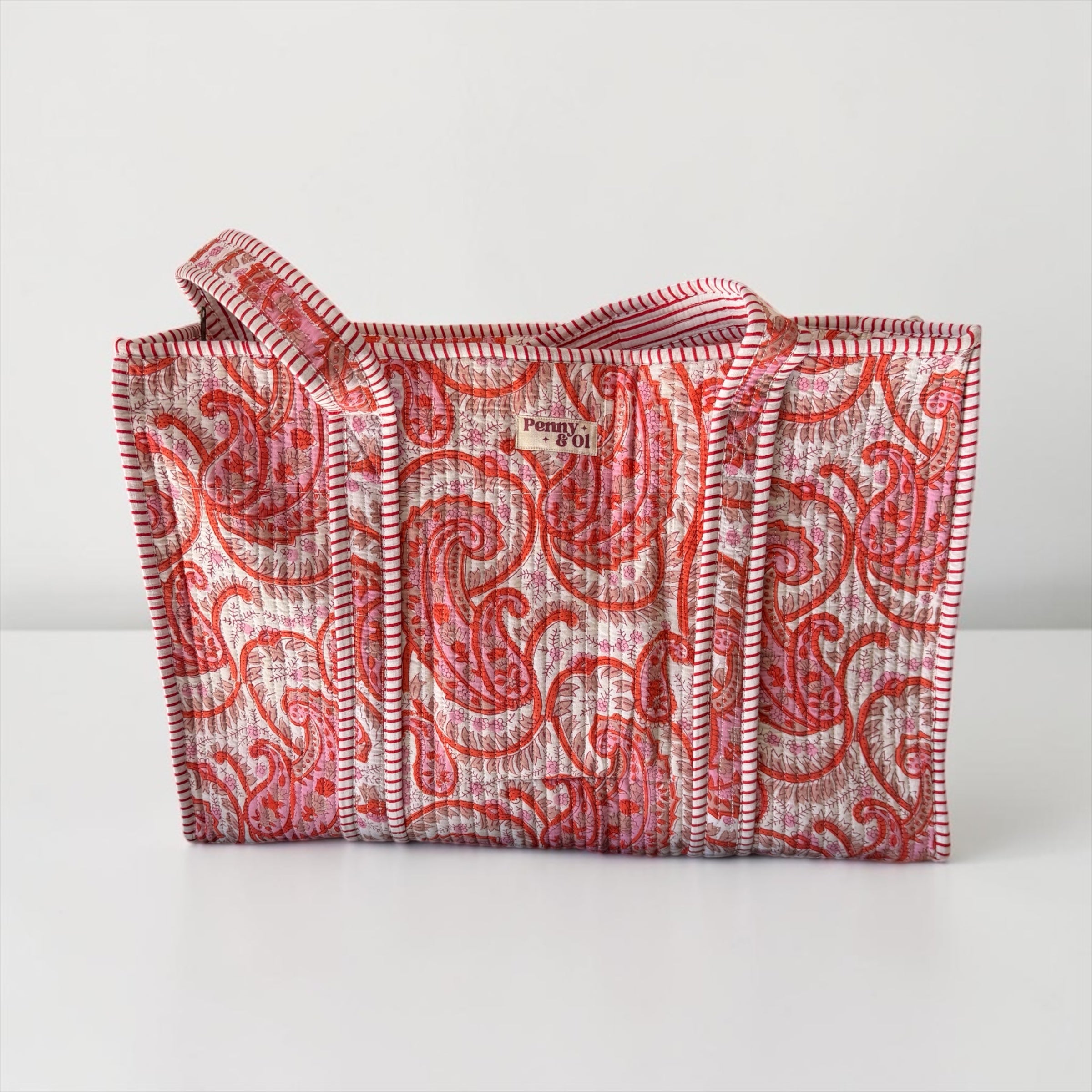 Pink & Cream Paisley Large Cotton Tote Bag, handmade tote bags