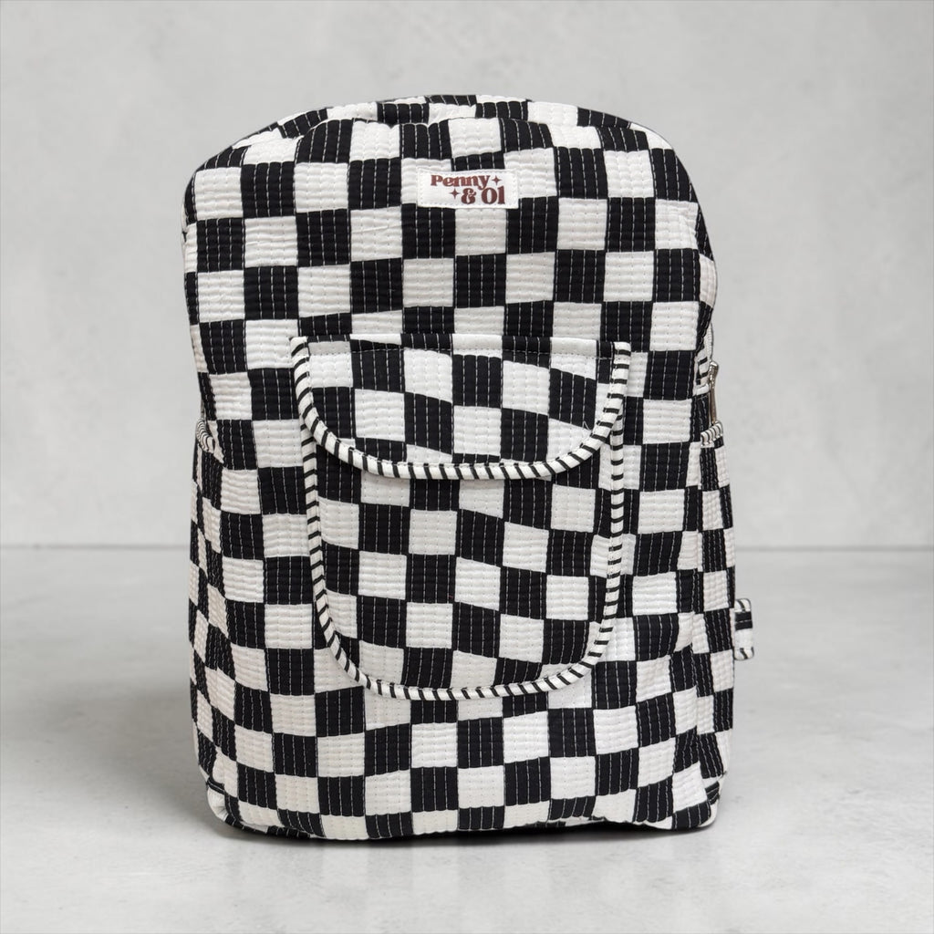 Black & White Checkerboard Backpack, handmade cotton tote bags.